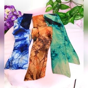 3PCS Tie dye SILK TWILLY SCARVES for BAGS NWOT